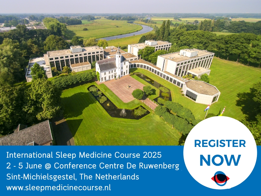 Flyer van ISMC 2025 International Sleep Medicine Course met foto van Hotel & Conference Centre De Ruwenberg St-Michielsgestel